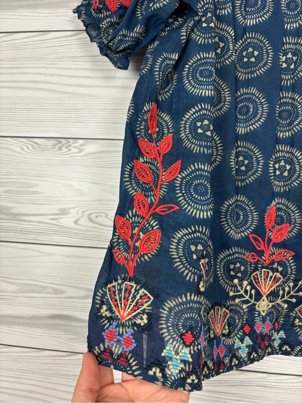 Johnny Was Workshop Mareen puff sleeve embroidered peasant blouse top medium